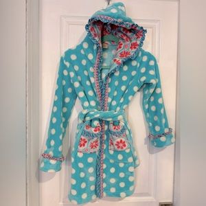 Matilda Jane Plush Hooded Turquoise & White Polka Dot Robe Size M